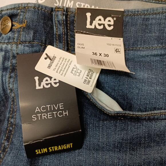 Lee Active Stretch Slim Straight Jeans Men's Size 36x30 Blue - Picture 2 of 8